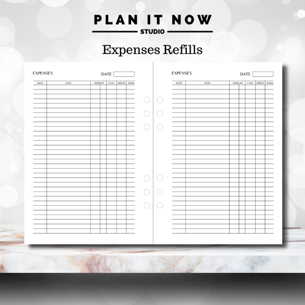 A5 Binder Refills - Expenses Pages