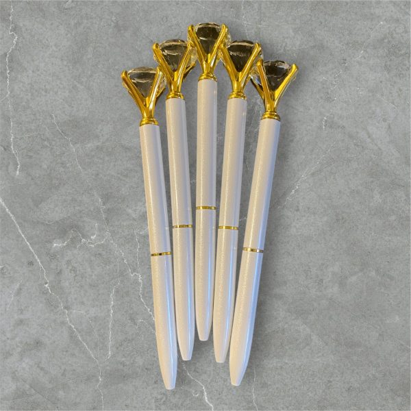 Pck 5 White Crystal Top Pens